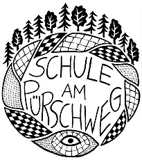 Das Bild zeigt eine Schlange, einen Wald und den Schriftzug Schule am Pürschweg